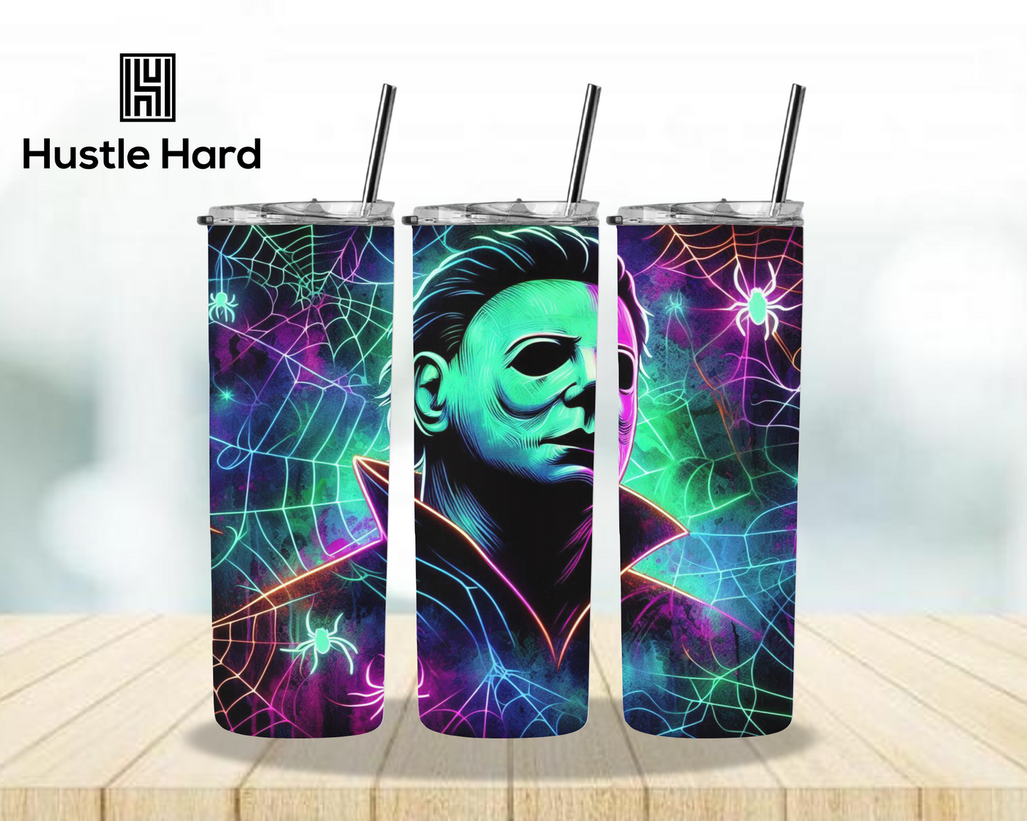 Horror Movie Icons, Neon Design Bundle, 20oz Skinny Tumbler Wraps, Halloween Sublimation Designs