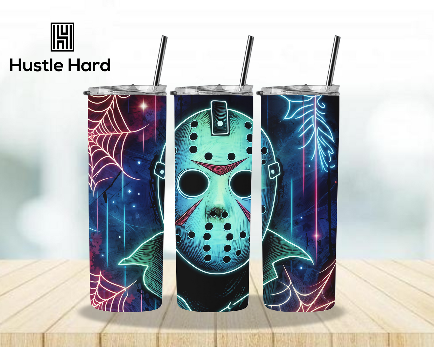 Horror Movie Icons, Neon Design Bundle, 20oz Skinny Tumbler Wraps, Halloween Sublimation Designs