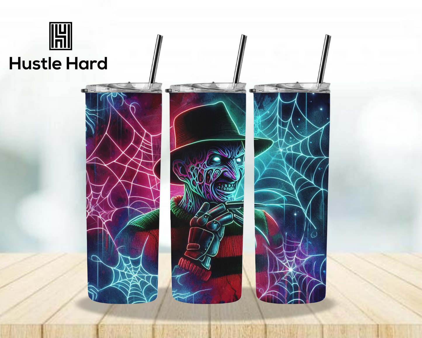 Horror Movie Icons, Neon Design Bundle, 20oz Skinny Tumbler Wraps, Halloween Sublimation Designs