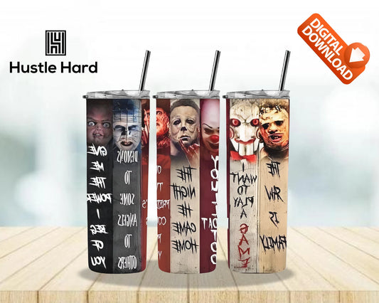 Halloween Horror movie characters icons art film Tumbler Wrap