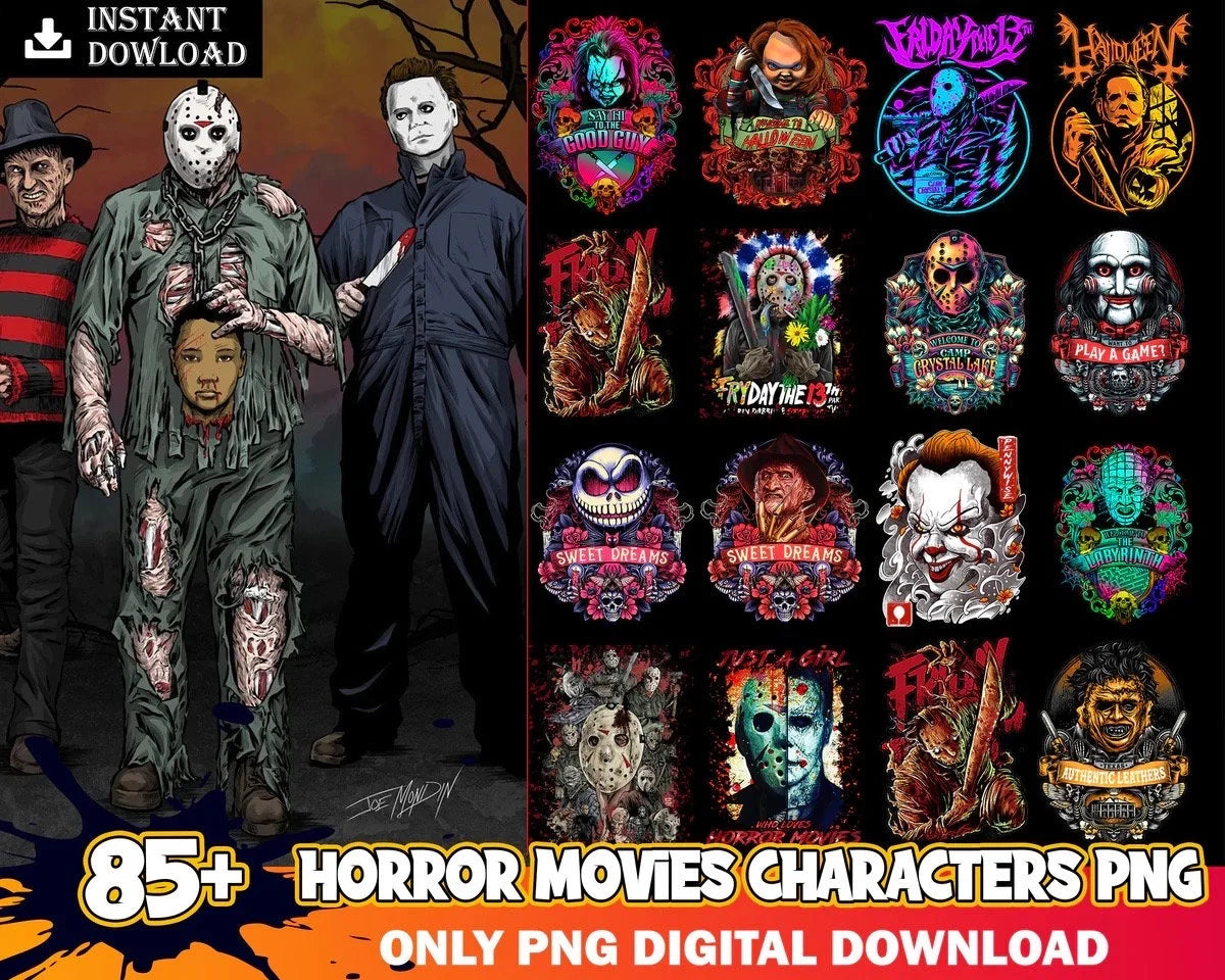 85+ Horror Movies Characters PNG, Halloween Sublimation Designs Png, Halloween Bundle Png, Horror Movies