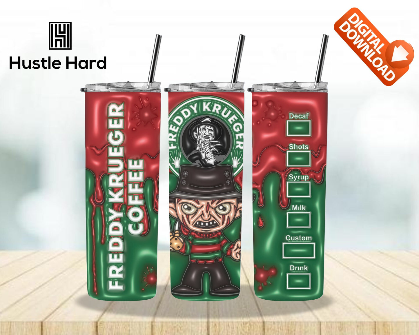 3D Inflated Horror Halloween Starbucks Sublimation Wrap Bundle