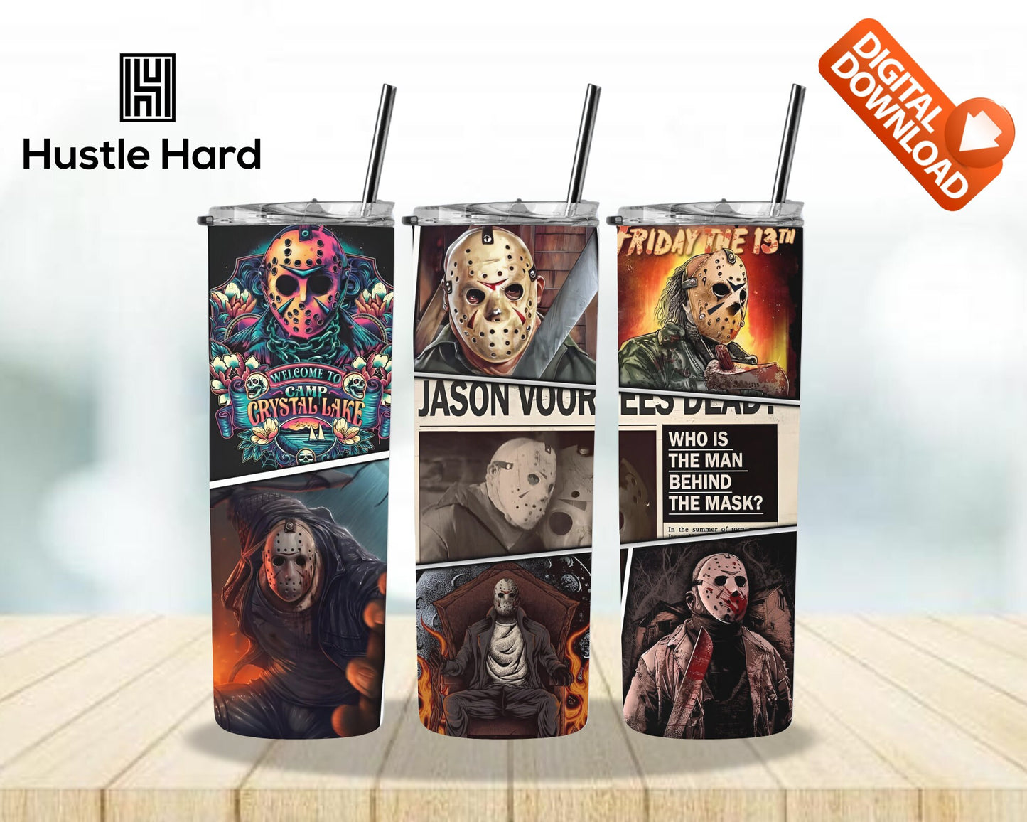 Halloween Jason Tumbler Wrap  Digital Download, PNG and JPG, Horror Wrap, Slasher Tumbler Wrap, Jason Tumbler, Halloween