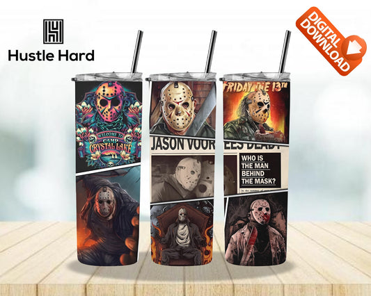 Halloween Jason Tumbler Wrap  Digital Download, PNG and JPG, Horror Wrap, Slasher Tumbler Wrap, Jason Tumbler, Halloween