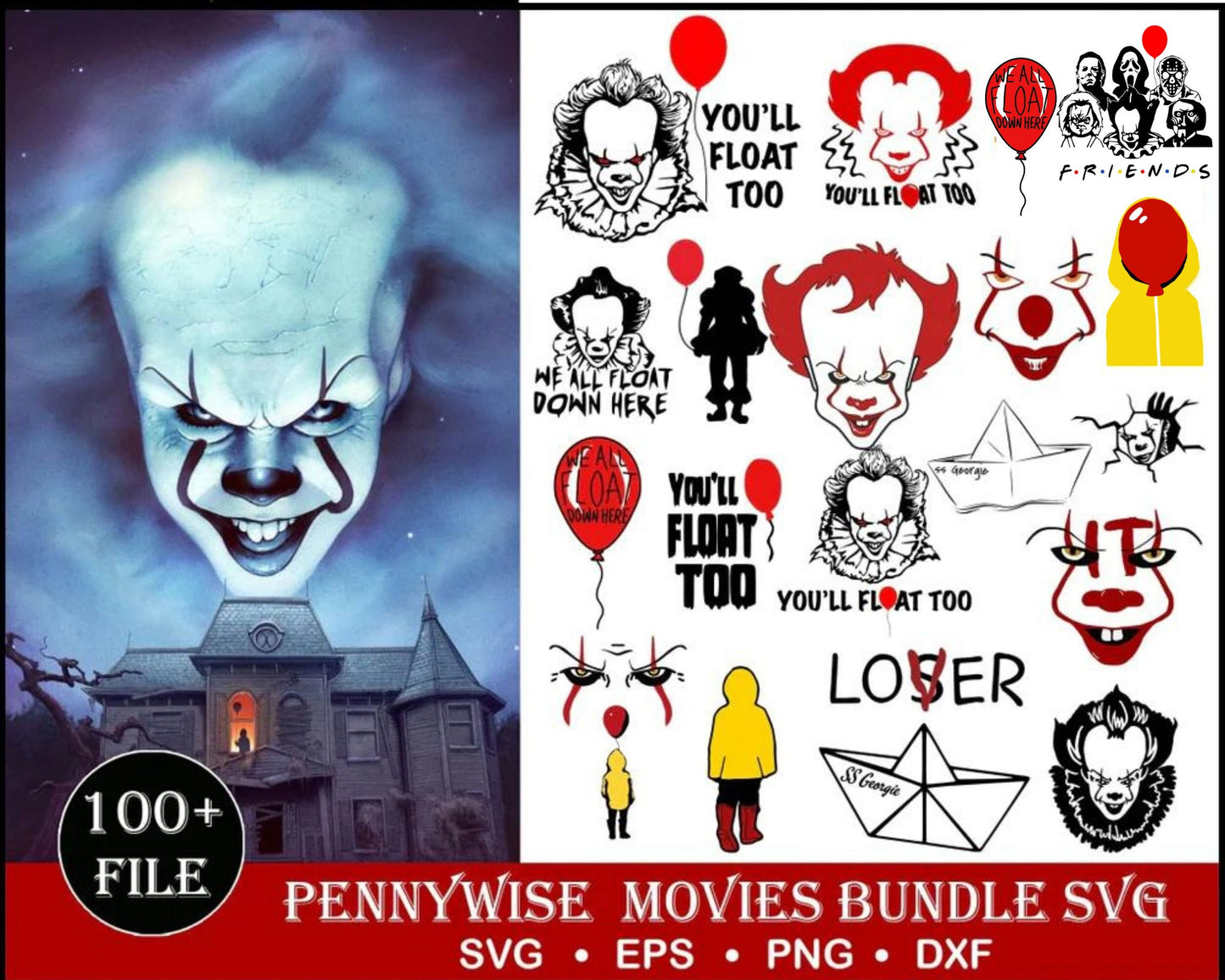 Pennywise SVG Bundle, Pennywise Clipart PNG Instant Download