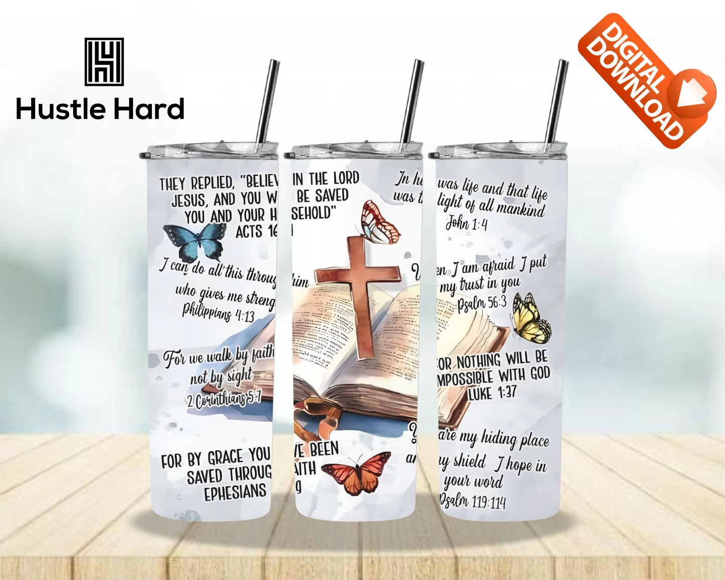 Bible Verse Tumbler Sublimation Wrap PNG